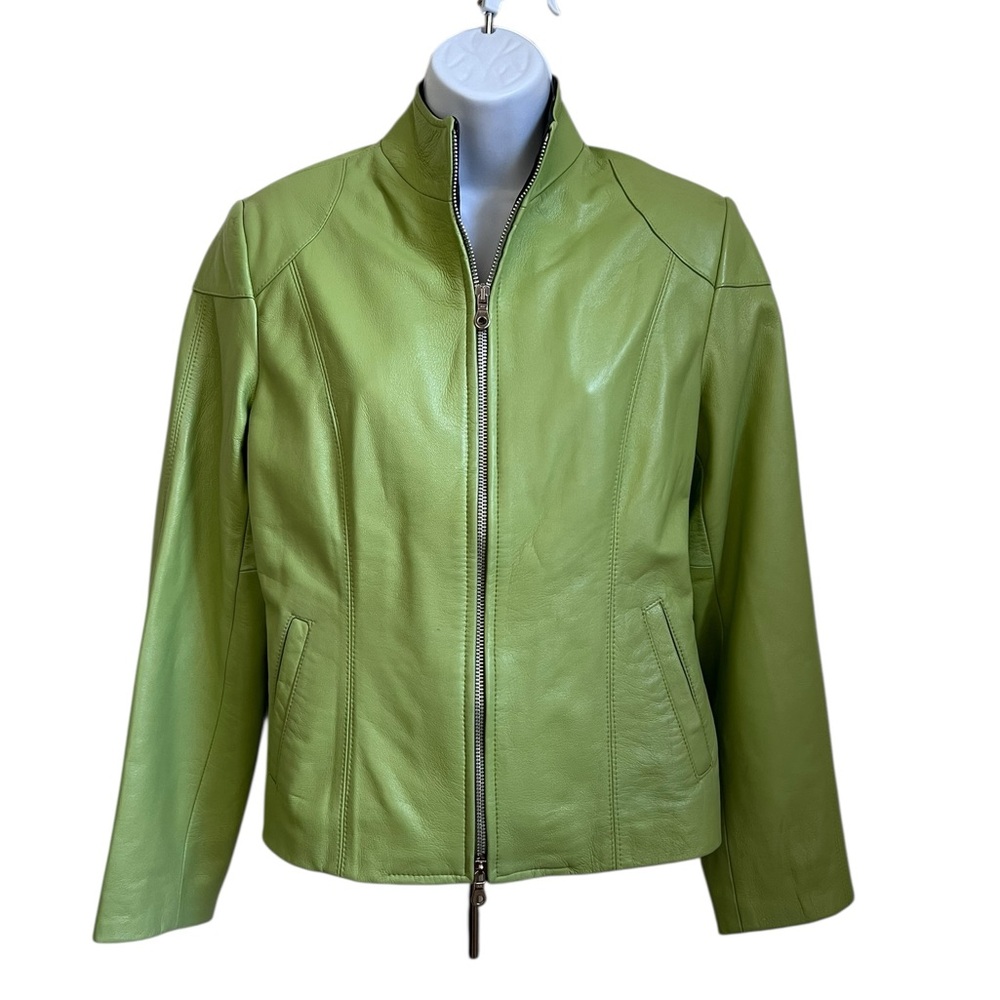 M&R Moda in Pelle Italy Lime Green Genuine Lambskin Leather Jacket New Size 6